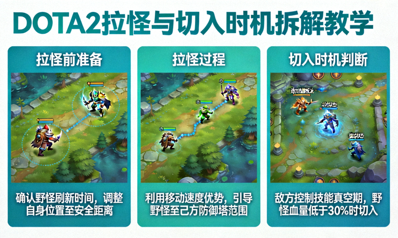 DOTA2拉怪与切入时机拆解教学示意图