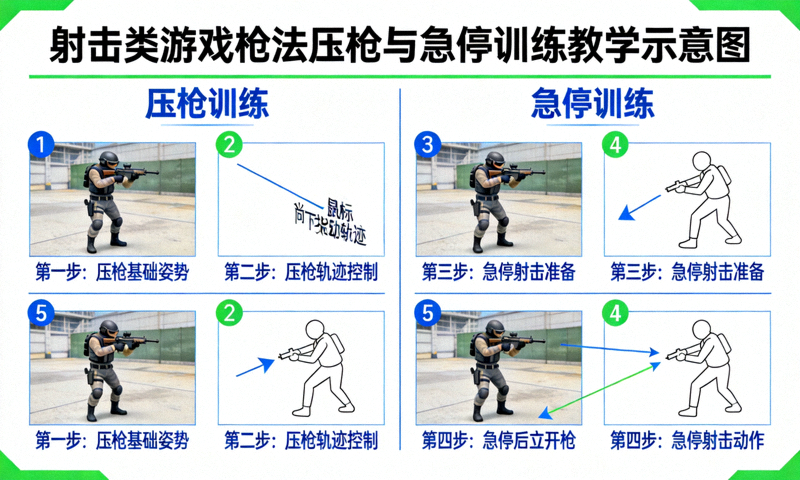 射击类游戏枪法压枪与急停训练教学示意图